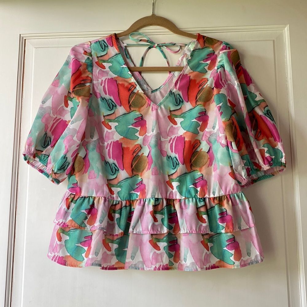 Like New Worn Once Tie Back Peplum Blouse By Jade